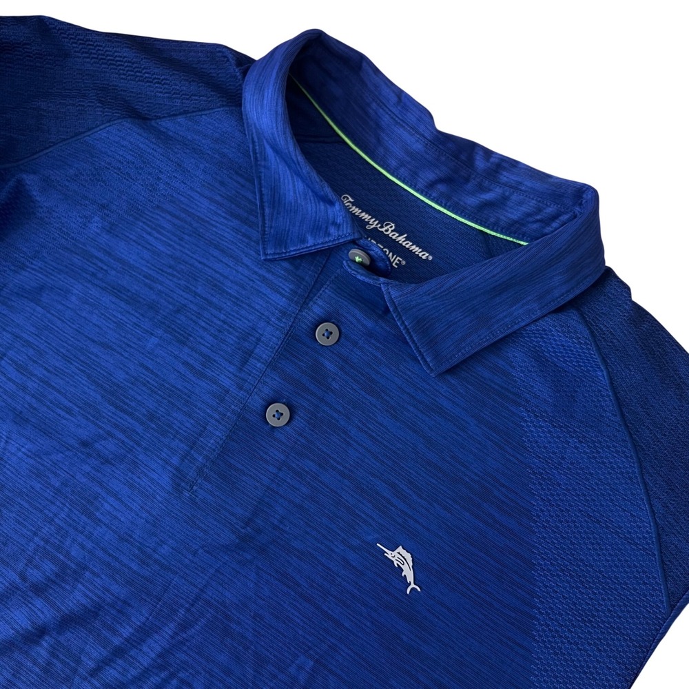 Tommy Bahama IslandZone Men's XL Polo Shirt Blue Space Dye Mesh Back Performance